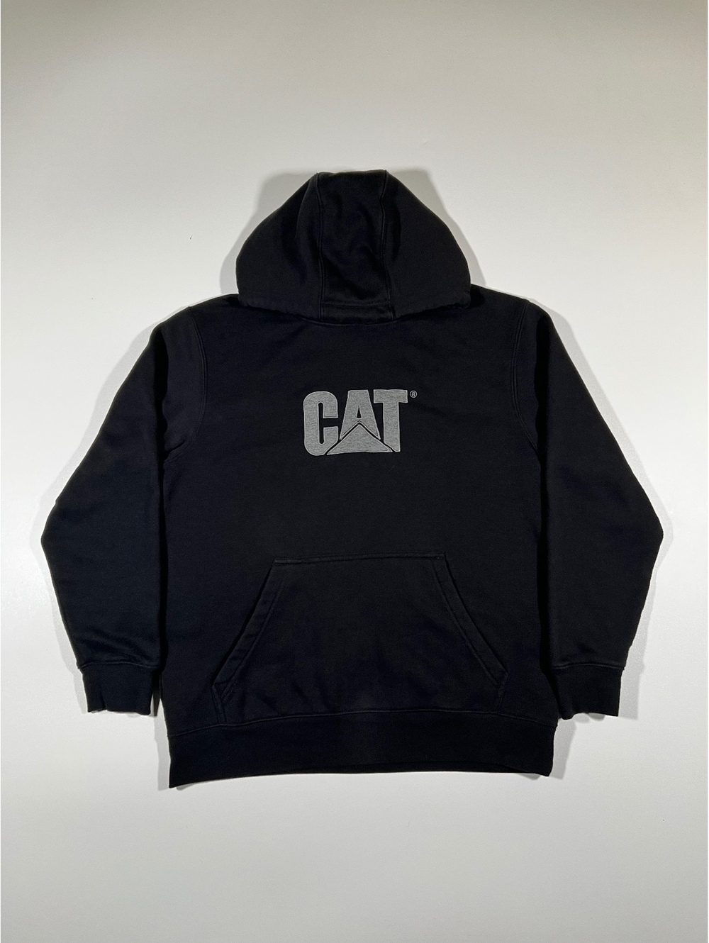 CAT Caterpillar Black Pullover Hoodie Men's Gray Logo Workwear Sweatshirt